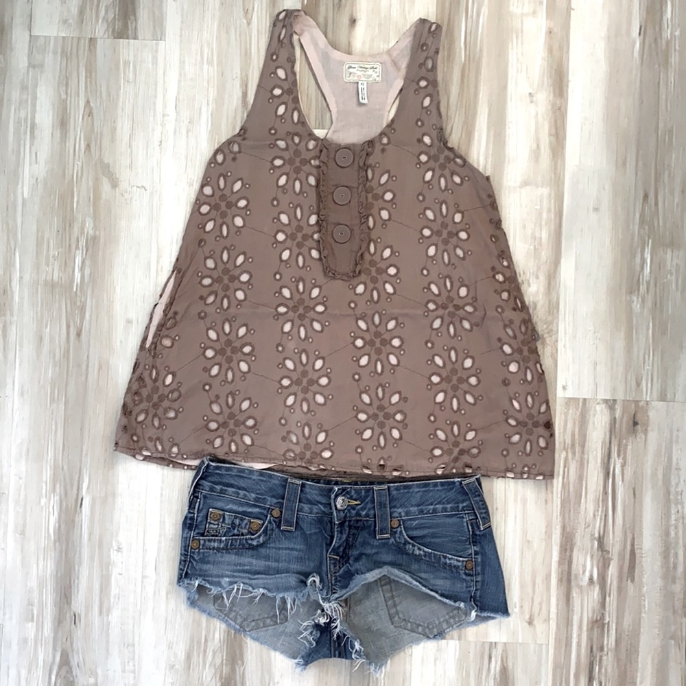 ❤️ Glam Vintage Soul Eyelet Racerback Swing Tank with Pockets NWOT